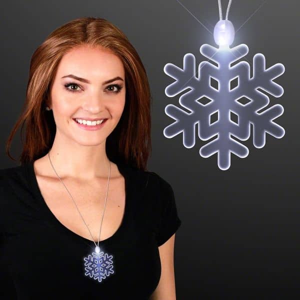 Light Up Flashing Winter White Snowflake Acrylic Necklace