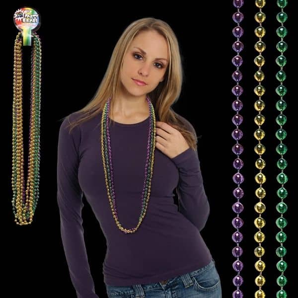 Assorted Color Round Bead Mardi Gras Necklace