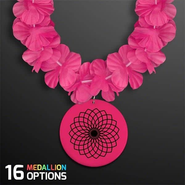 Pink Flower Lei Necklace with Medallion (Non-Light Up)