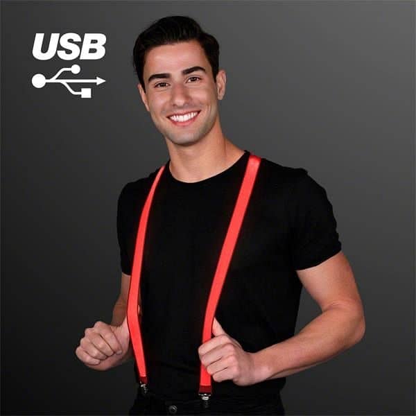 Rechargeable Red Light Up Suspenders