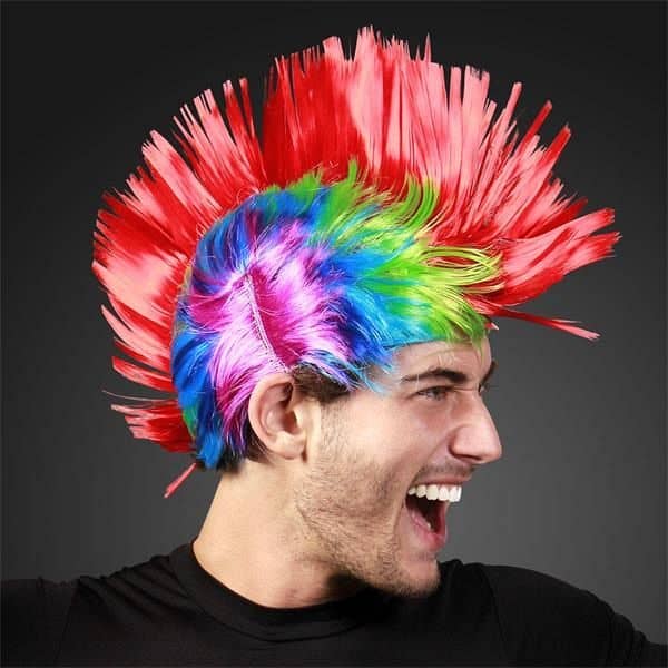 Punk Rock Mohawk Wig with Blinking Red LED