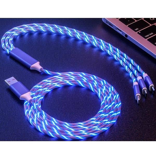 Light emitting three in one data cable