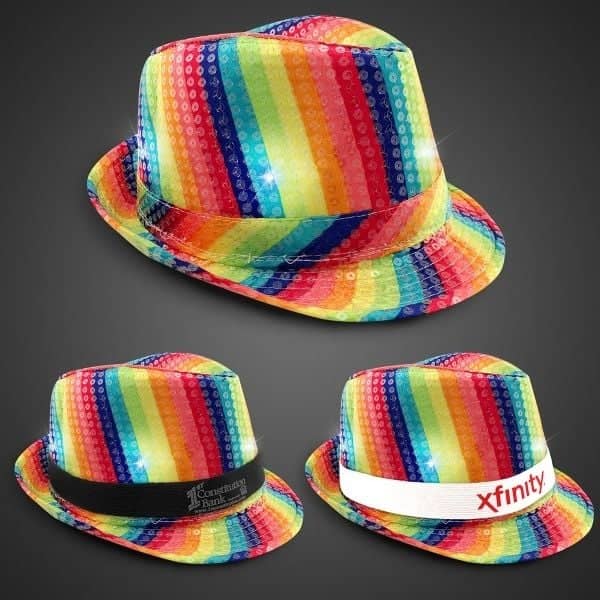 Sequin LED Fedora Hats with Imprinted Band