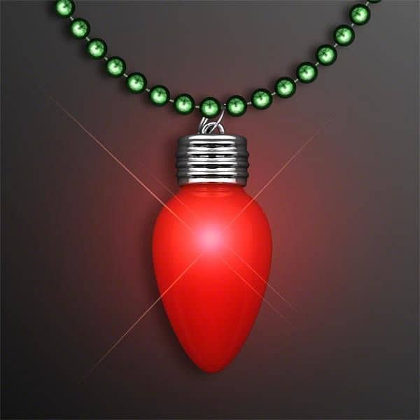 Blinking Red Bulb Christmas Charm on Green Beads