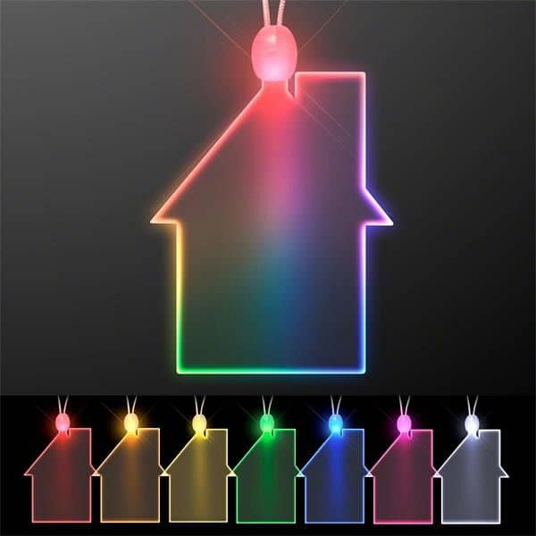 Imprinted House Light Up Acrylic Necklace with Green LED