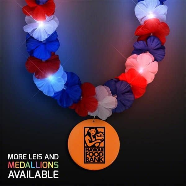 Red, White & Blue LED Hawaiian Lei with Medallion