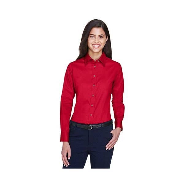 Harriton® Ladies' Easy Blend Long-Sleeve Twill Shirt with...