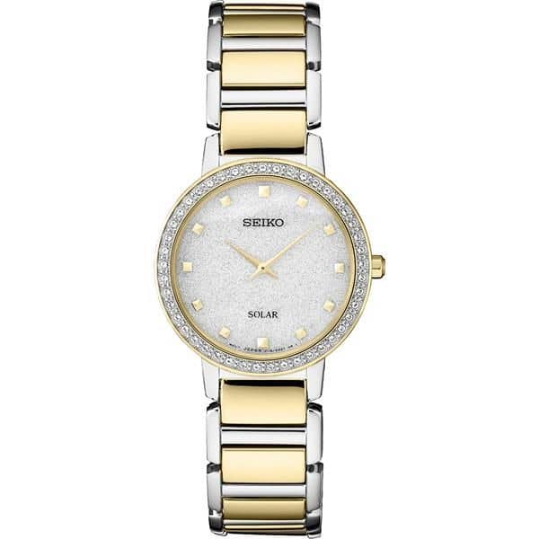 Ladies Solar Gold & Silver Case with White Glitter Dial.