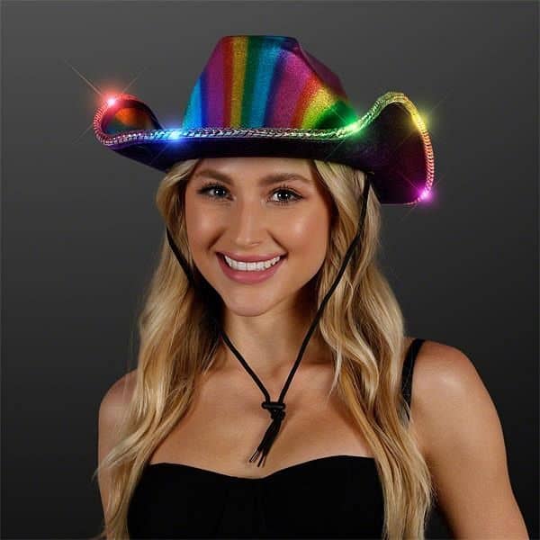 Deluxe Shiny Light Up Cowboy Hat with White Band