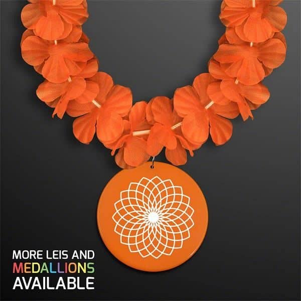 Orange Lei Necklace with Medallion (Non-Light Up)