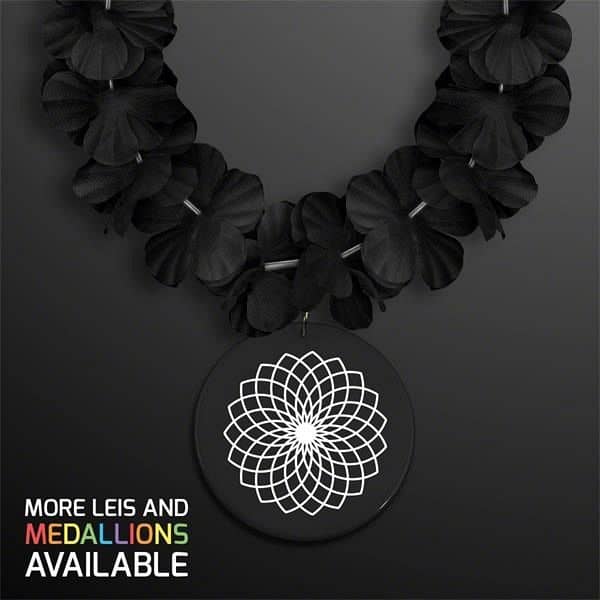Black Flower Lei Necklace with Medallion (Non-Light Up)