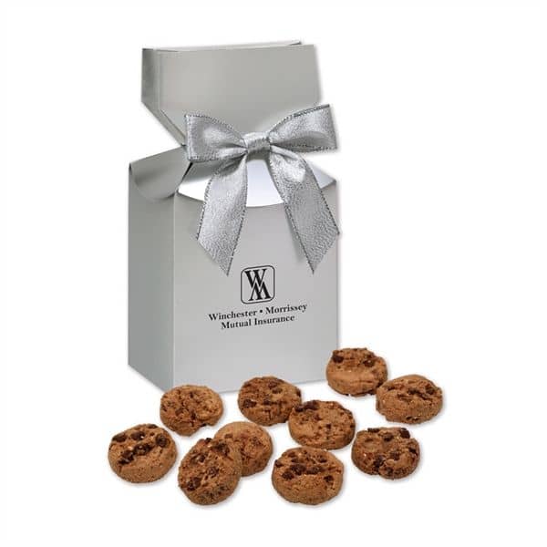 Bite-Sized Chocolate Chip Cookies in Silver Gift Box