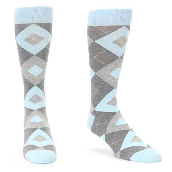 Custom Embroidery dress Socks, Capri Blue-Gray Argyle design