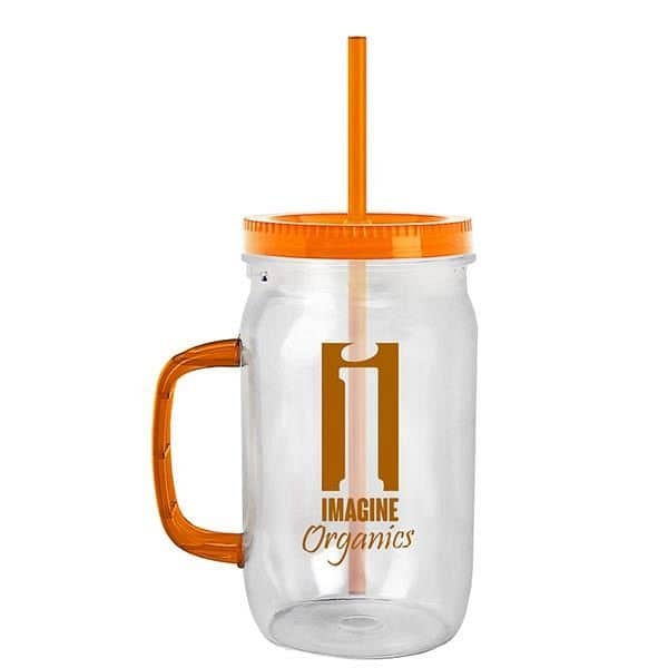 Mason Jar with handle, lid and straw