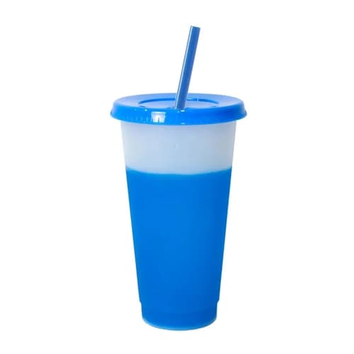 Reusable Color Changing Plastic Cups W/Lid And Straws