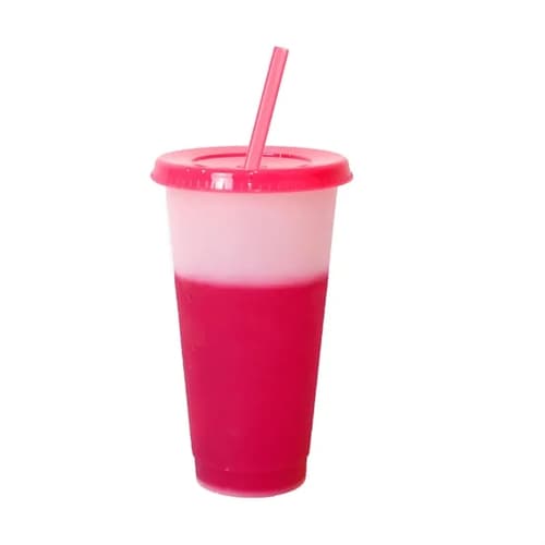 Reusable Color Changing Plastic Cups W/Lid And Straws