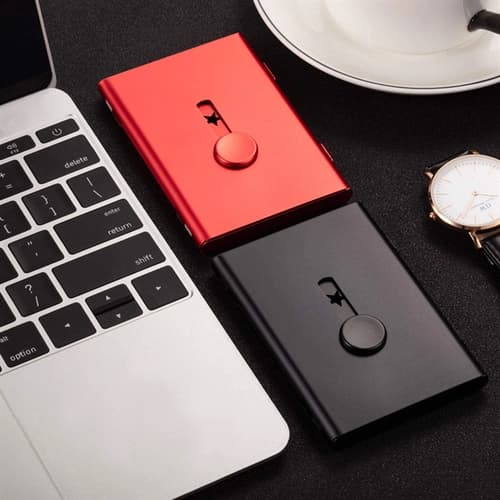 Thumb Drive Hand Push Slide Out Metal Business Card Case