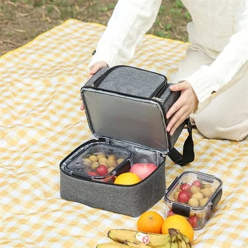 Double Layer Insulated Lunch Bag Leakproof Food Containers