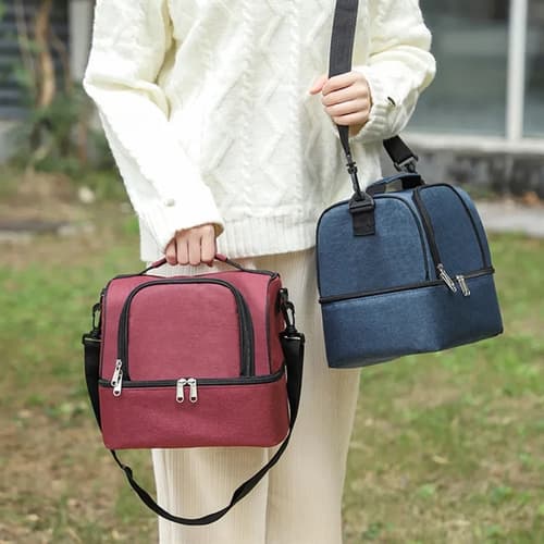 Double Layer Insulated Lunch Bag Leakproof Food Containers