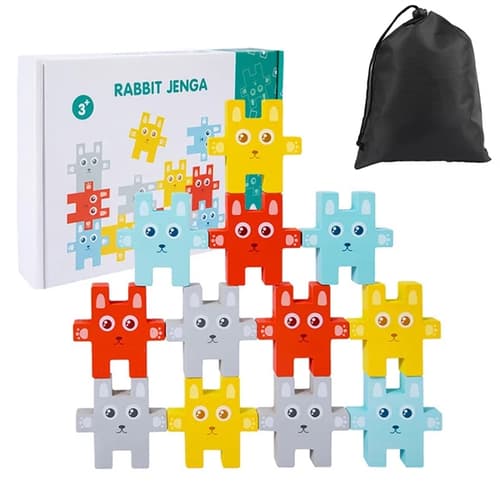 Kids Blocks Rabbit Wooden Rabbit Stacked Building Blocks Balance Game for Kids ...