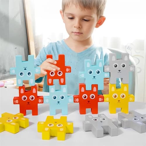 Kids Blocks Rabbit Wooden Rabbit Stacked Building Blocks Balance Game for Kids ...