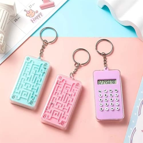 Portable Office Basic Keychain Calculators Labyrinth Design