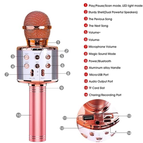 Portable Handheld Wireless Karaoke Microphone with LED Light