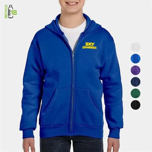 Youth Recycled Full Zip Hooded Sweatshirt W/ Wrinkle Free